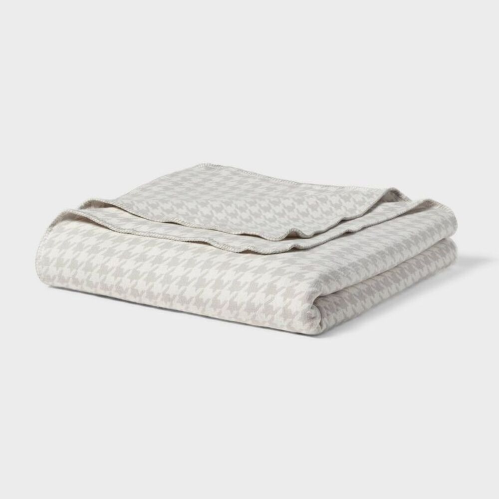 Threshold - Twin/Twin XL Brushed Cotton Blanket Gray Houndstoo Multicolored